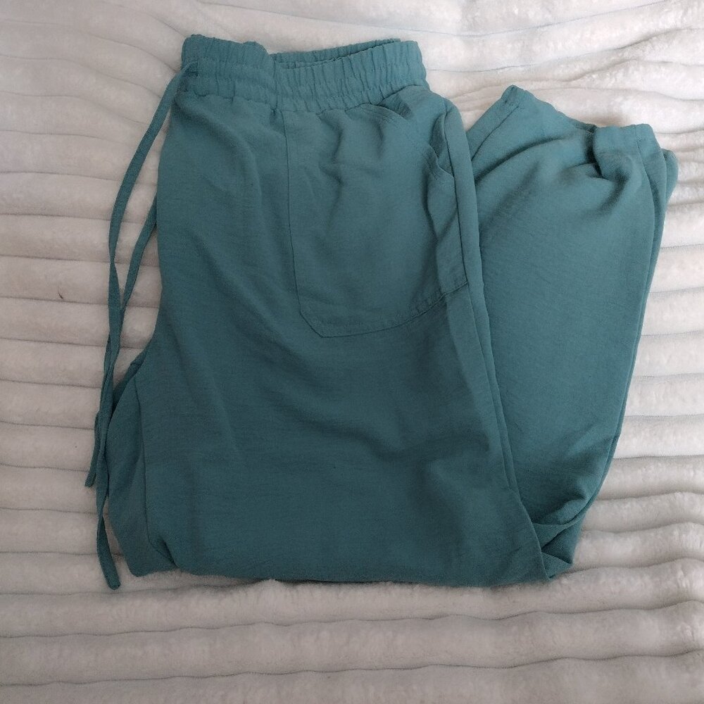 NYCC Teal Jogger Dress Pants PXL Petite Elastic Waist Pull-On Work Casual - Picture 4 of 15